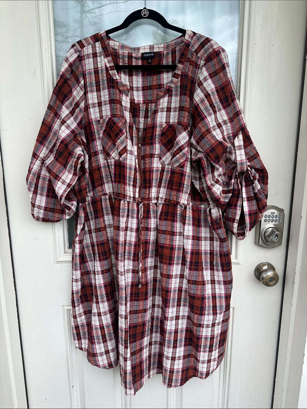 NWOT Torrid Red/Rust/Pink/White Black Plaid Dress (3X)